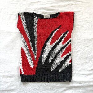 VTG 80s Petite Sophisticate XS Abstract Graphic Knit Sweater Vest Red Black